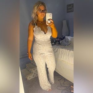 Vici White Lace Jumpsuit-M